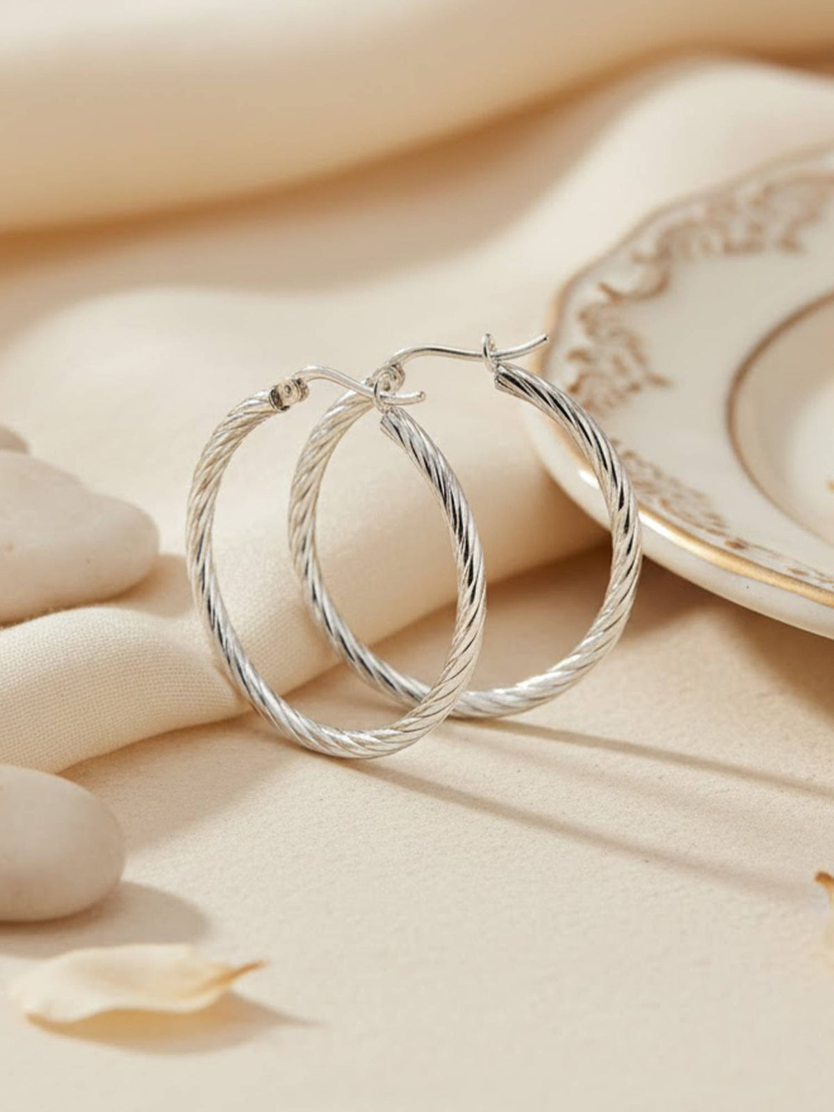 925 SILLER Silver Sterling Silver Statement Hoops Earring