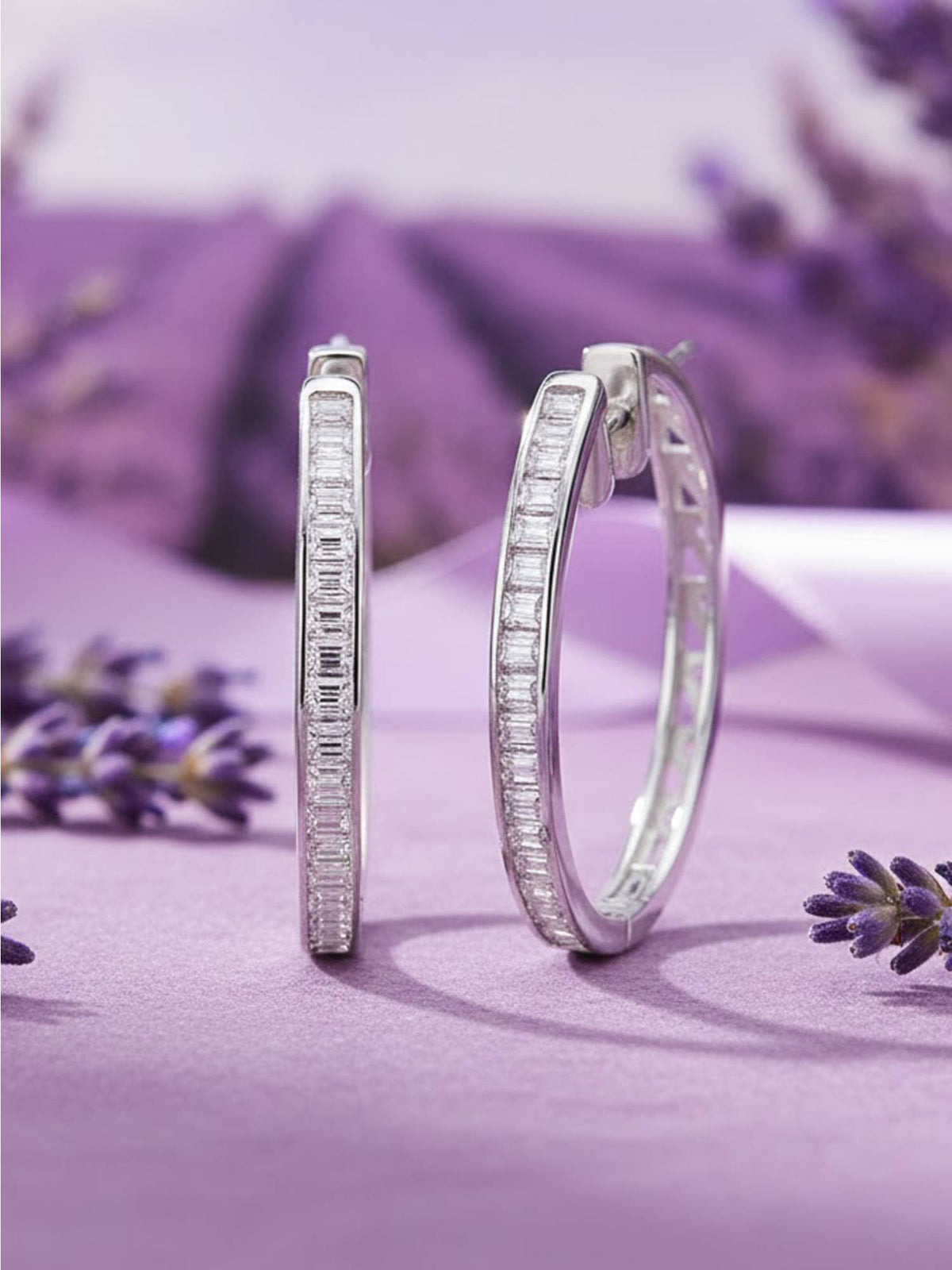 925 SILLER White Sterling Silver White Stones Hoops Earring
