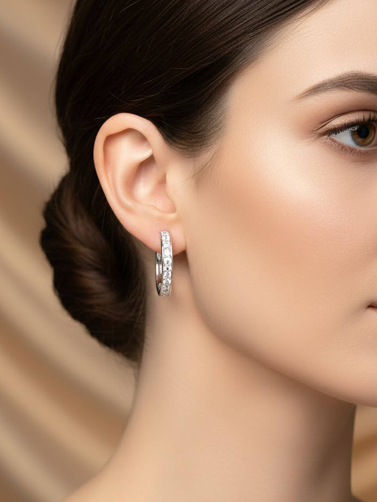 925 SILLER White Sterling Silver White Stones Hoops Earring