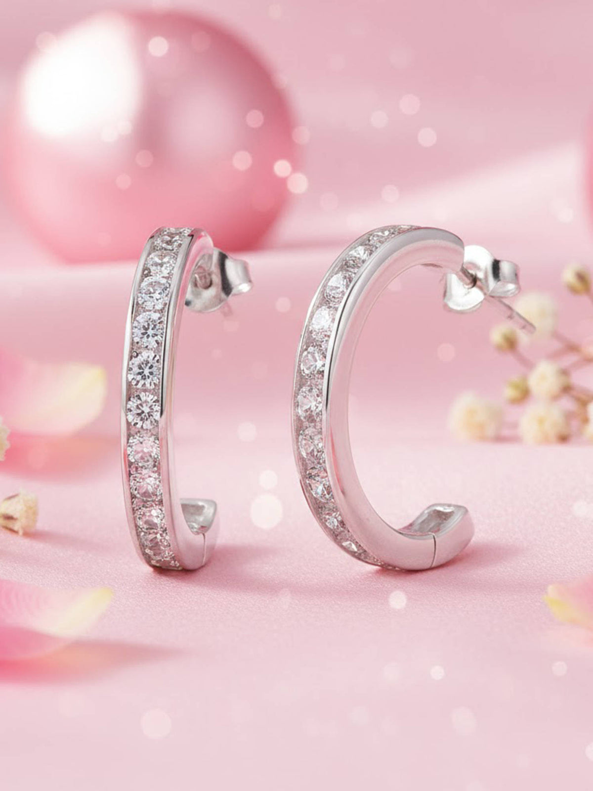 925 SILLER White Sterling Silver White Stones Hoops Earring