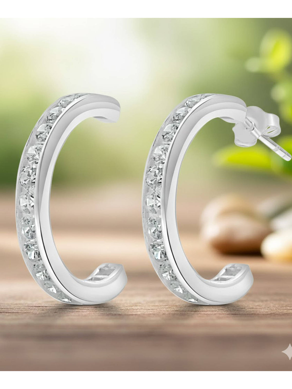 925 SILLER White Sterling Silver White Stones Hoops Earring