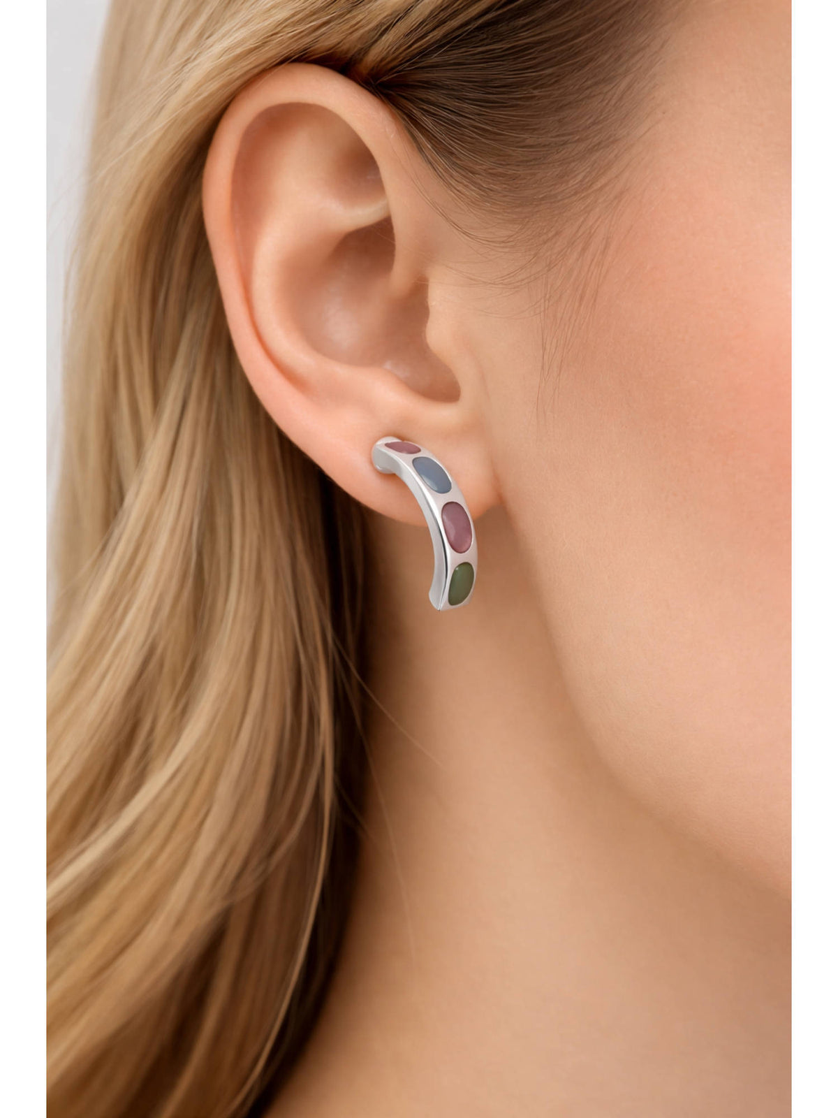 925 SILLER Multi-Color Sterling Silver Stones Hoops Earring