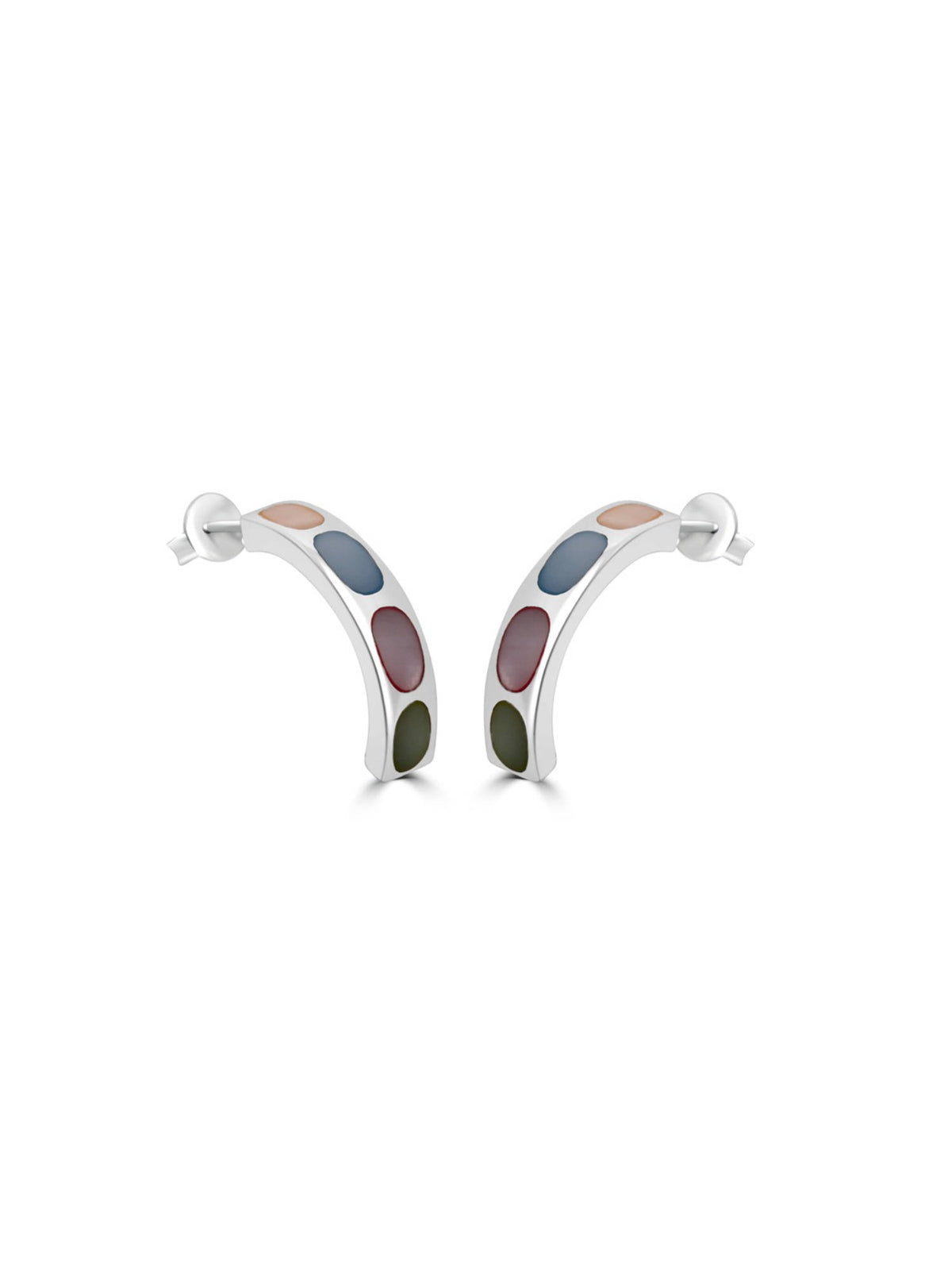 925 SILLER Multi-Color Sterling Silver Stones Hoops Earring