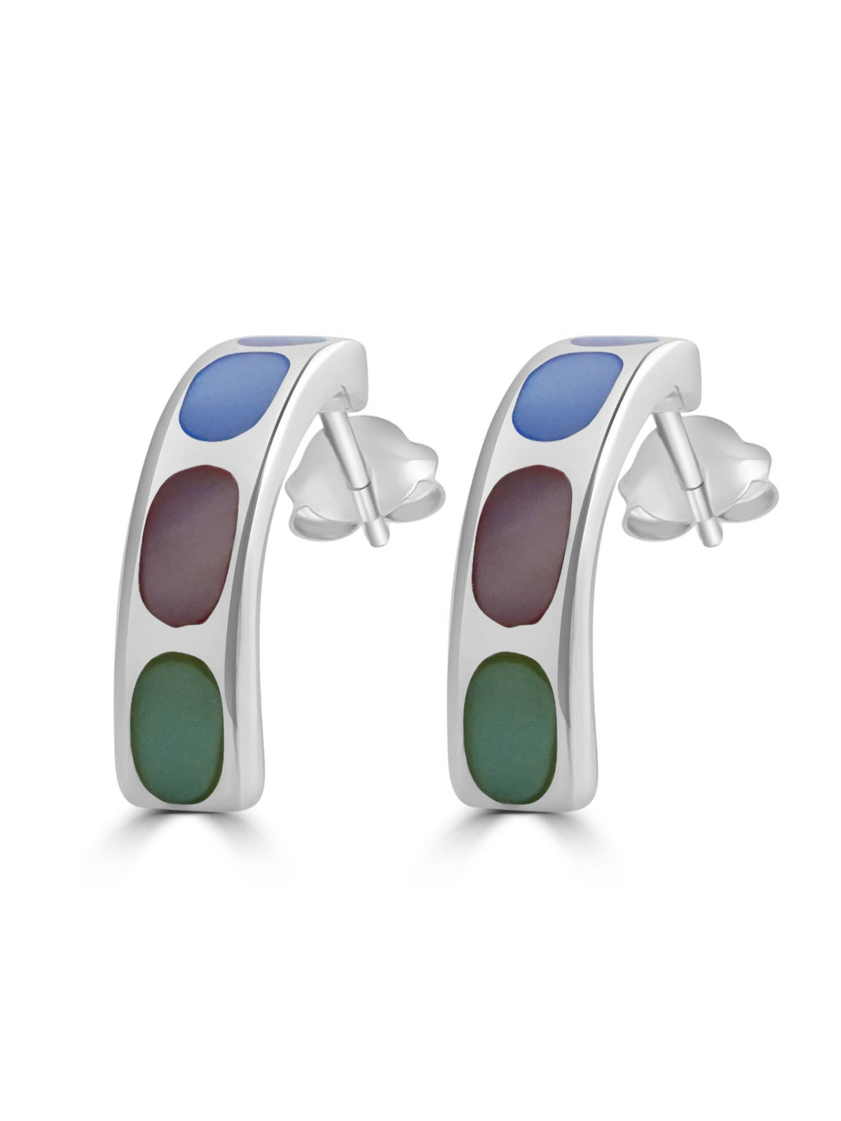 925 SILLER Multi-Color Sterling Silver Stones Hoops Earring