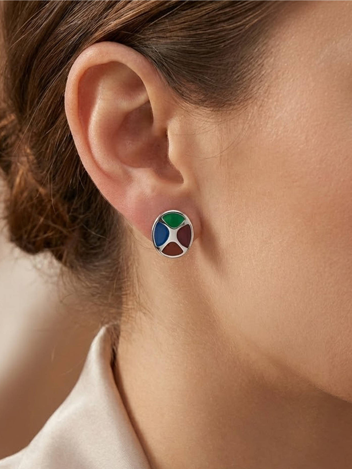 925 SILLER Multi-Color Sterling Silver Stones Studs Earring