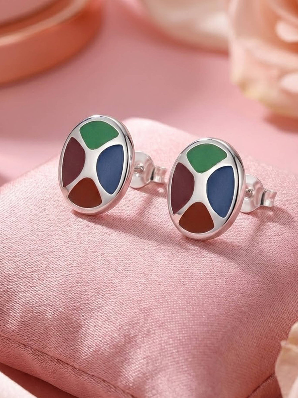 925 SILLER Multi-Color Sterling Silver Stones Studs Earring