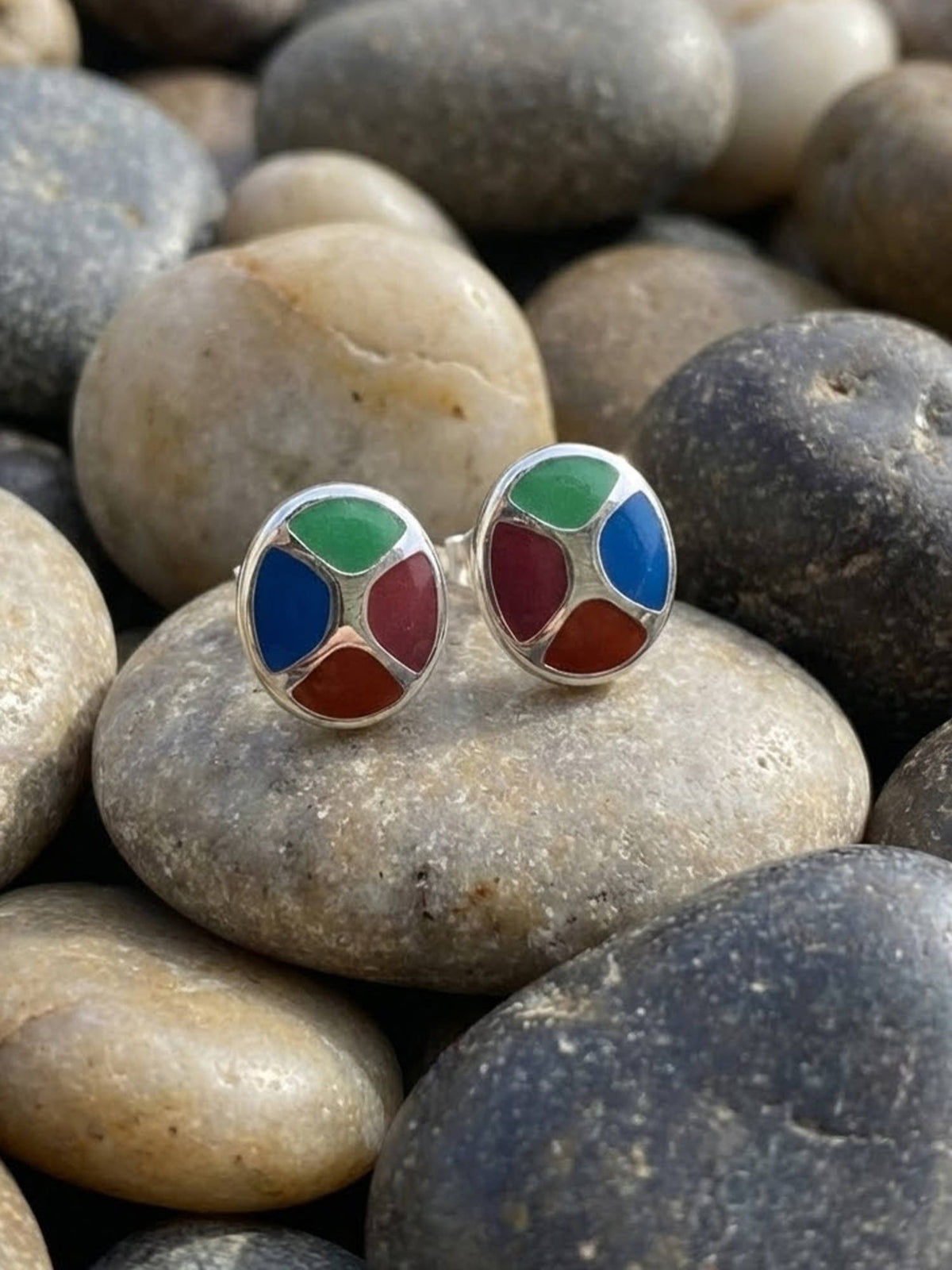 925 SILLER Multi-Color Sterling Silver Stones Studs Earring