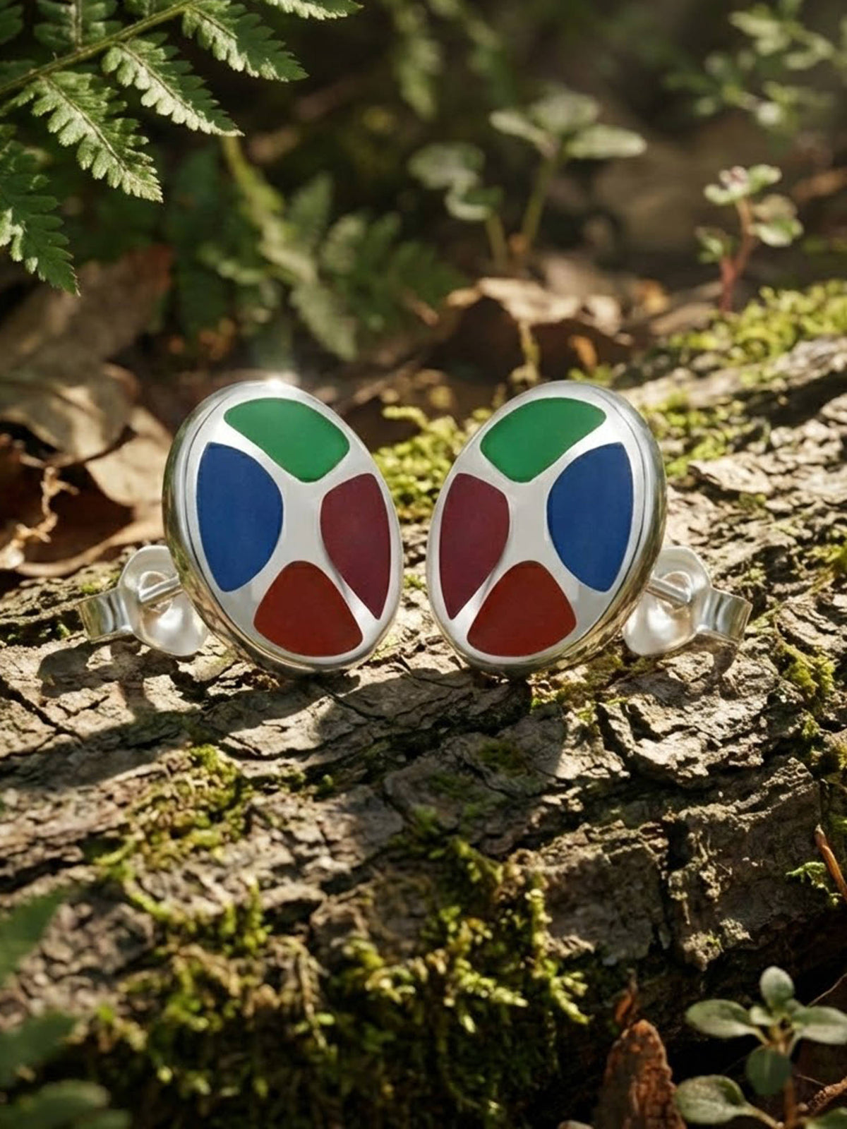925 SILLER Multi-Color Sterling Silver Stones Studs Earring