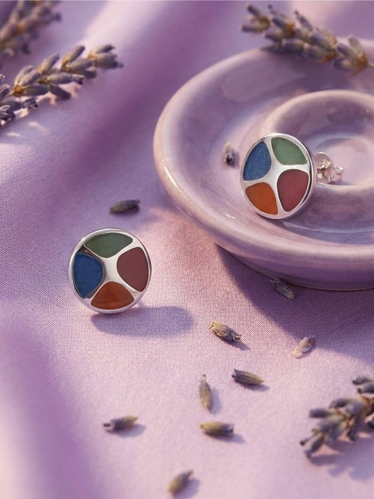 925 SILLER Multi-Color Sterling Silver Stones Studs Earring