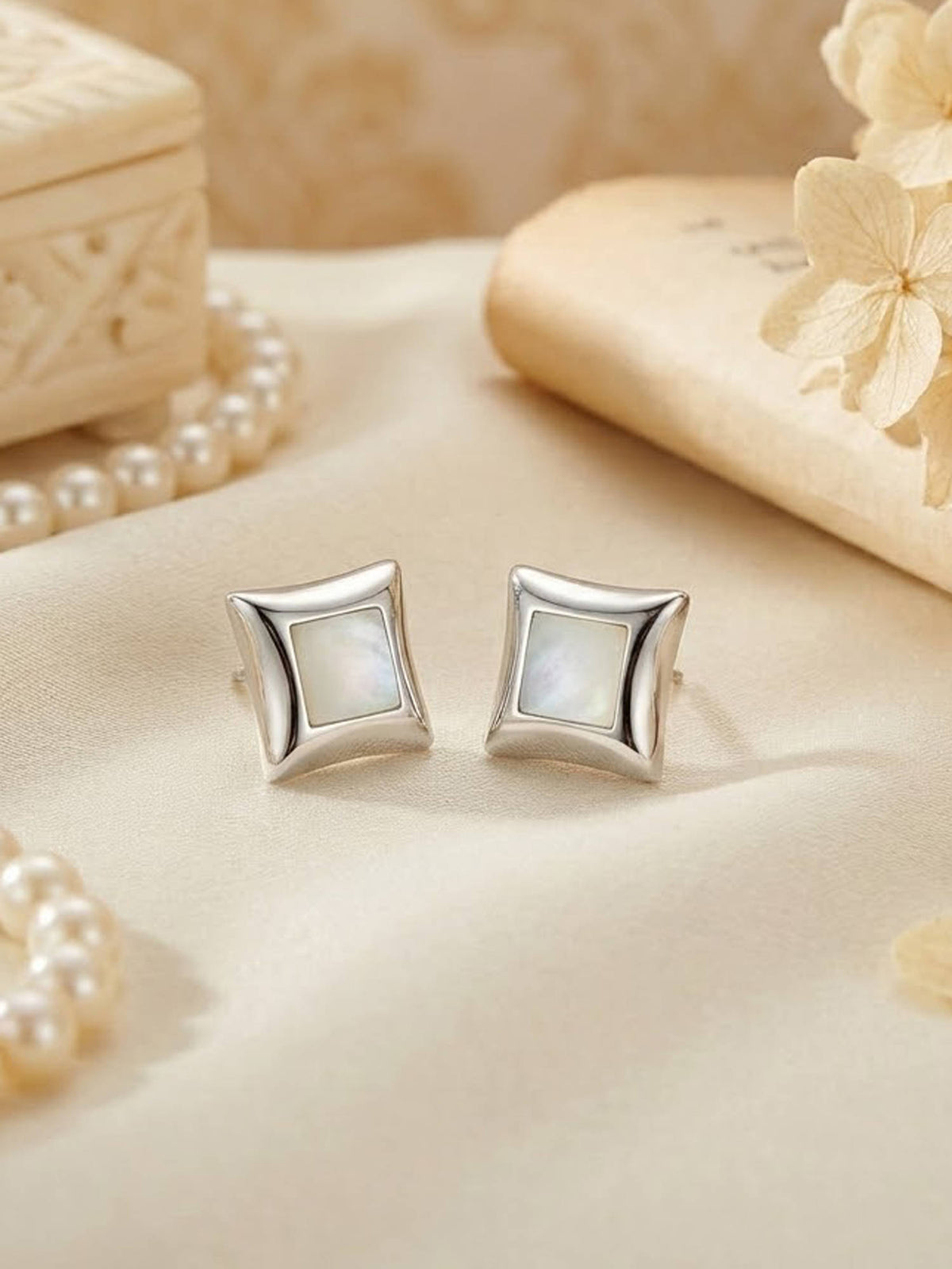925 SILLER White Sterling Silver White Stones Studs Earring