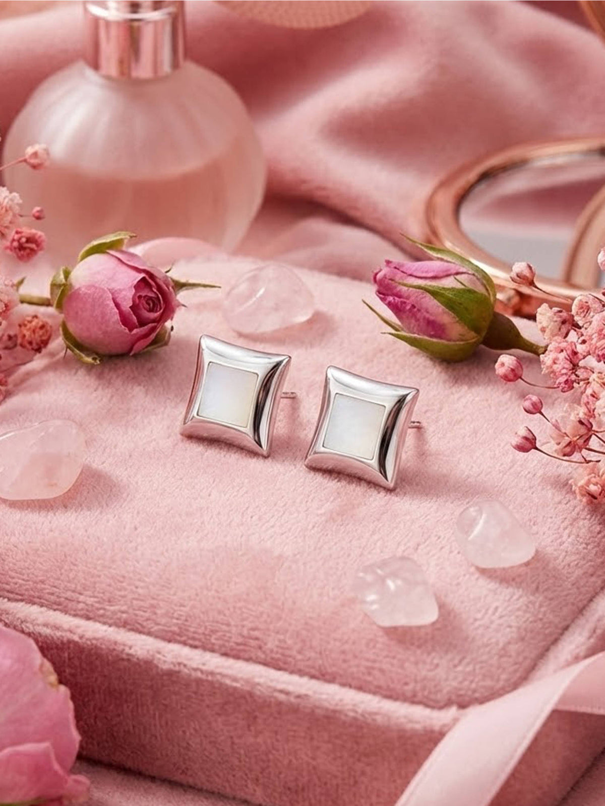 925 SILLER White Sterling Silver White Stones Studs Earring