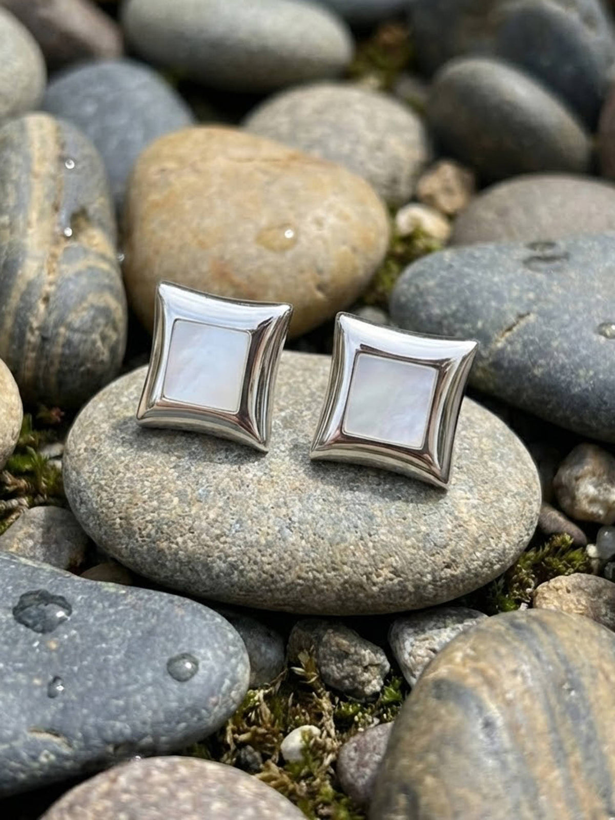 925 SILLER White Sterling Silver White Stones Studs Earring