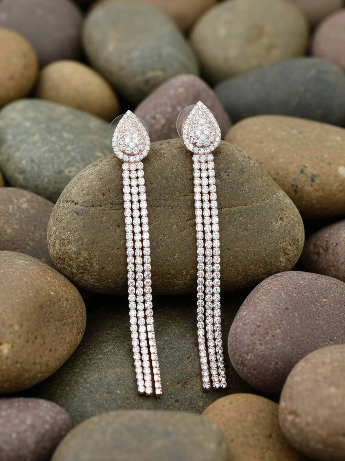 925 SILLER White Sterling Silver Stones Drops & Danglers Earring