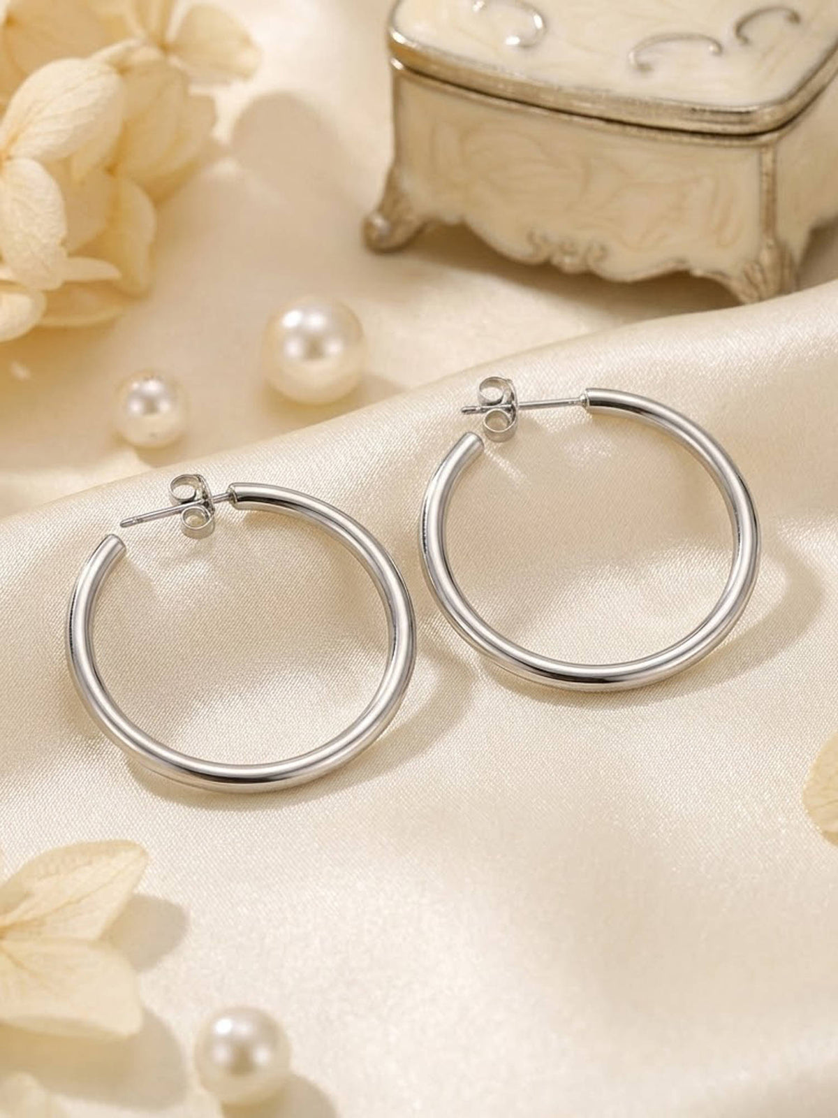 925 SILLER Silver Sterling Silver Statement Hoops Earring