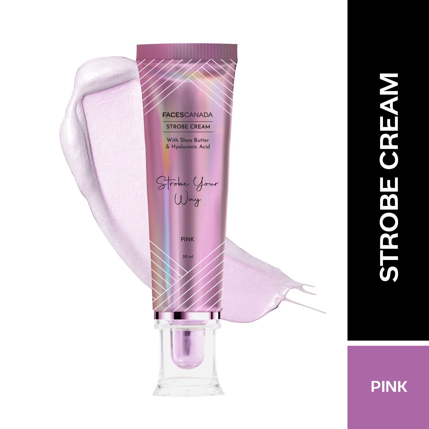 Faces Canada Strobe Cream, Pink - Primer + Highlighter + Moisturizer With Hyaluronic Acid (30ml)