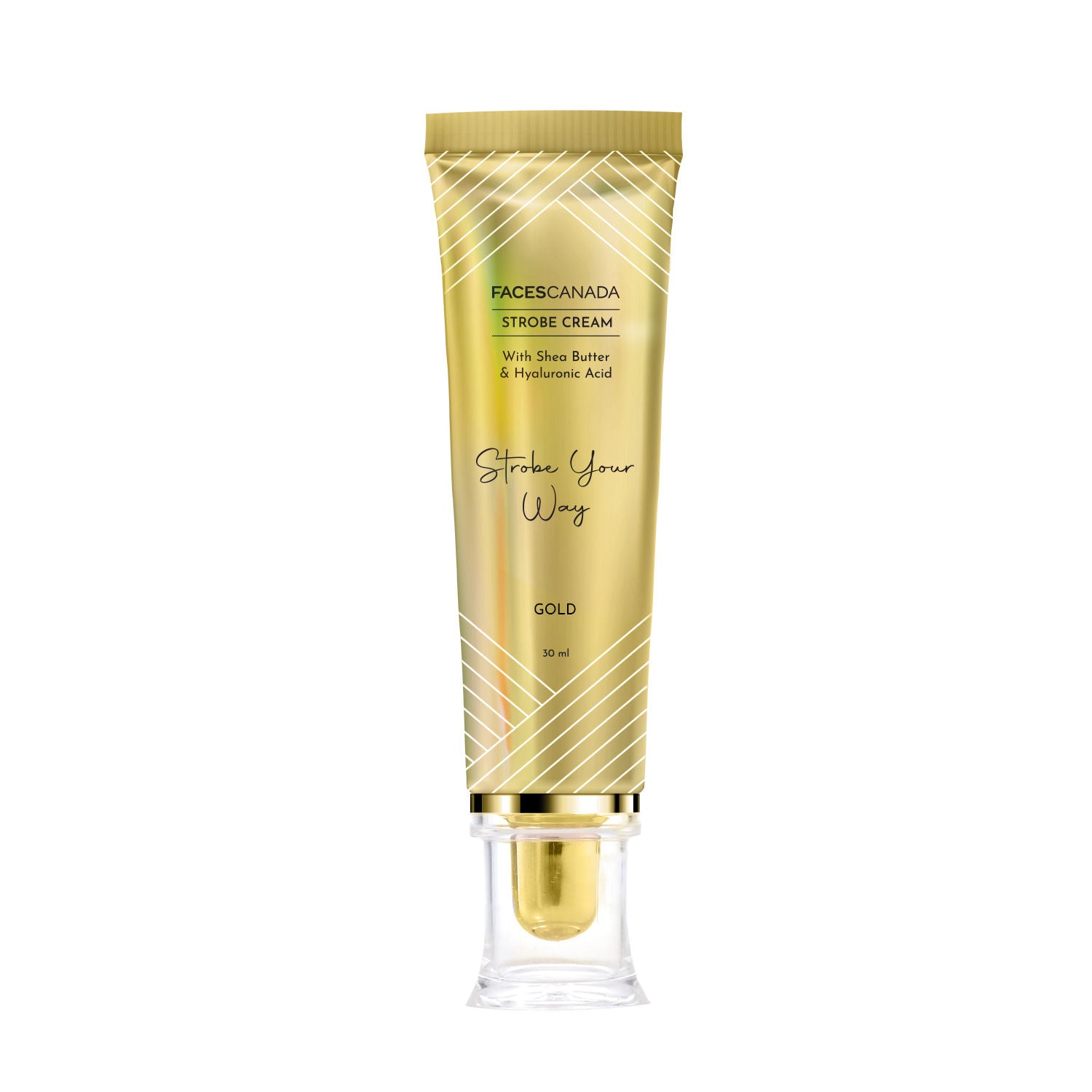 Faces Canada Strobe Cream, Gold - Primer + Highlighter + Moisturizer With Hyaluronic Acid (30ml)