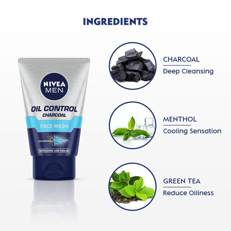 NIVEA Men Face Wash for Oily Skin, Oil Control Charcoal for Immediate Oil Control (100gm)