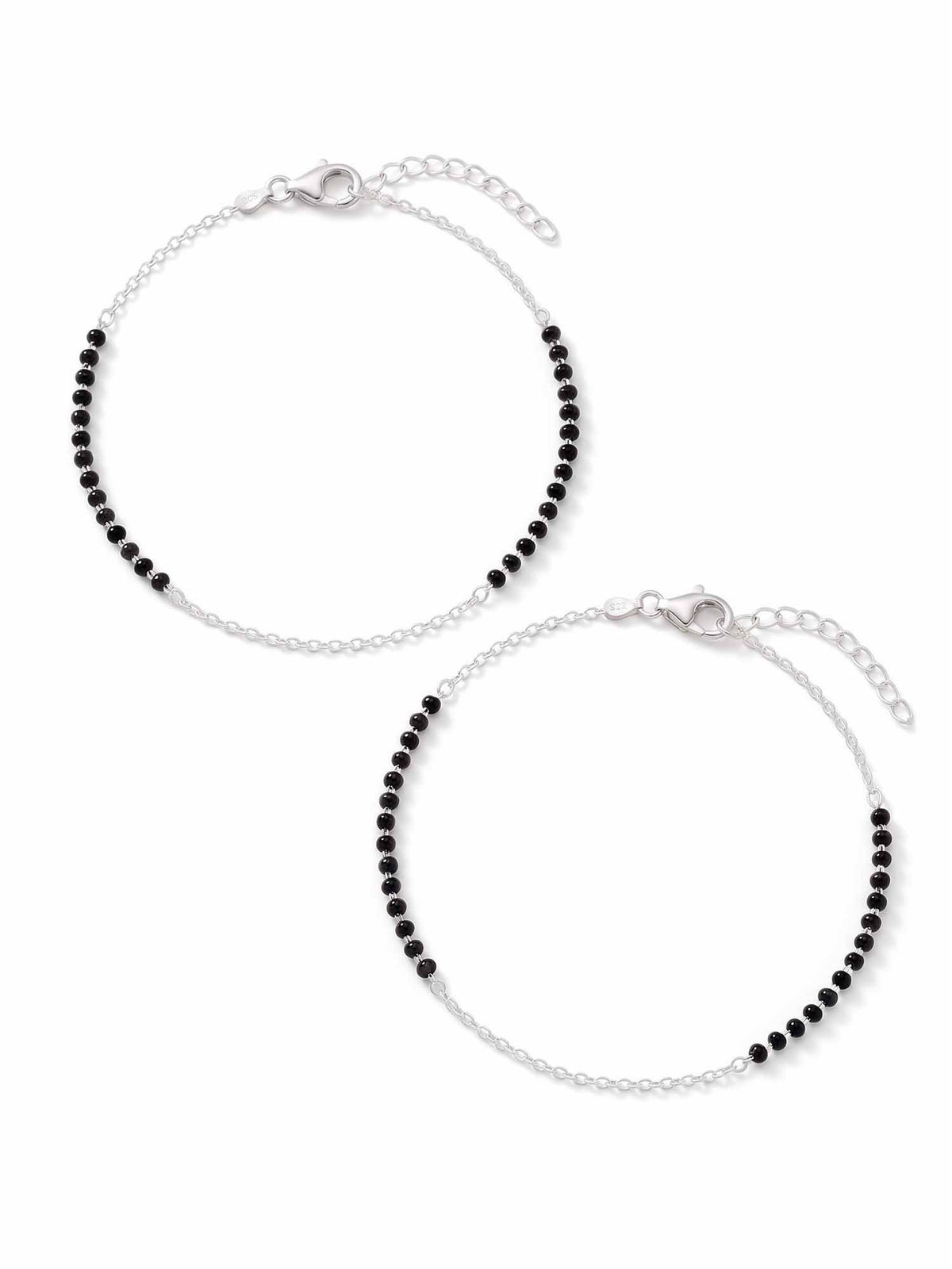 925 SILLER 925 Pure Silver Celeste Midnight Beaded Anklet Set (Pack of 2)
