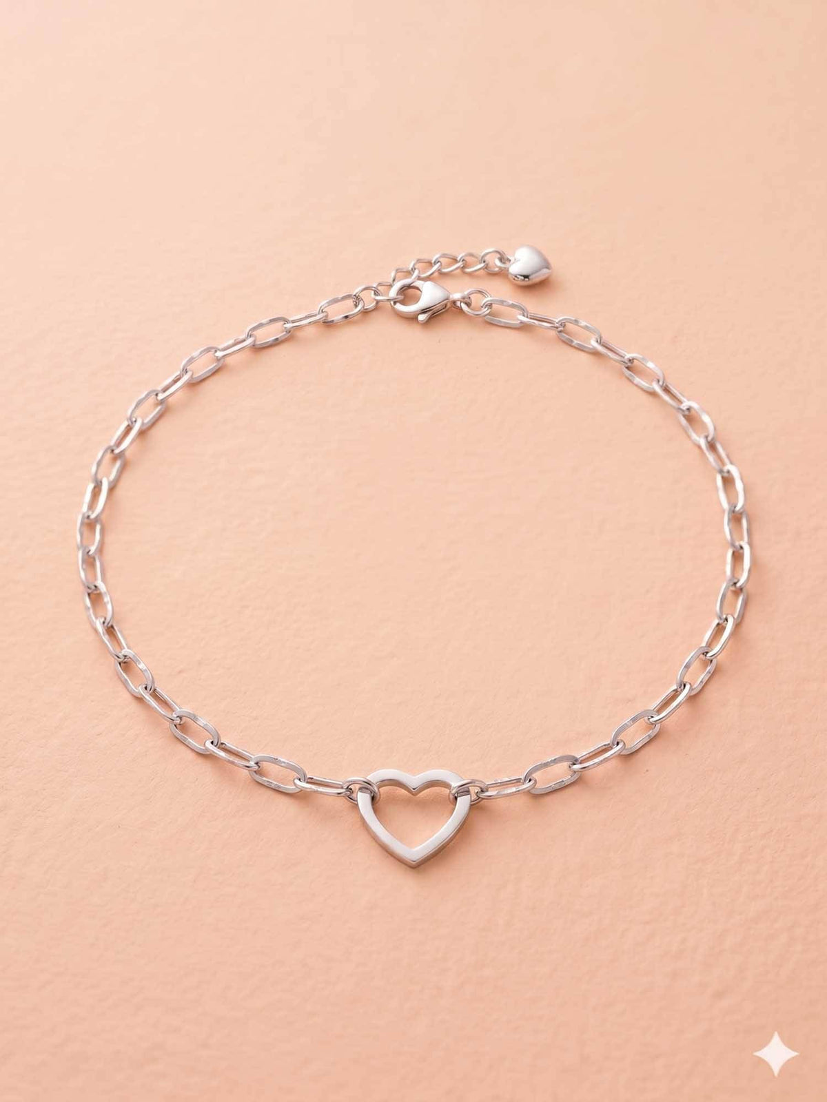 925 SILLER 925 Pure Silver The Amour Open Heart Silver Link Anklet