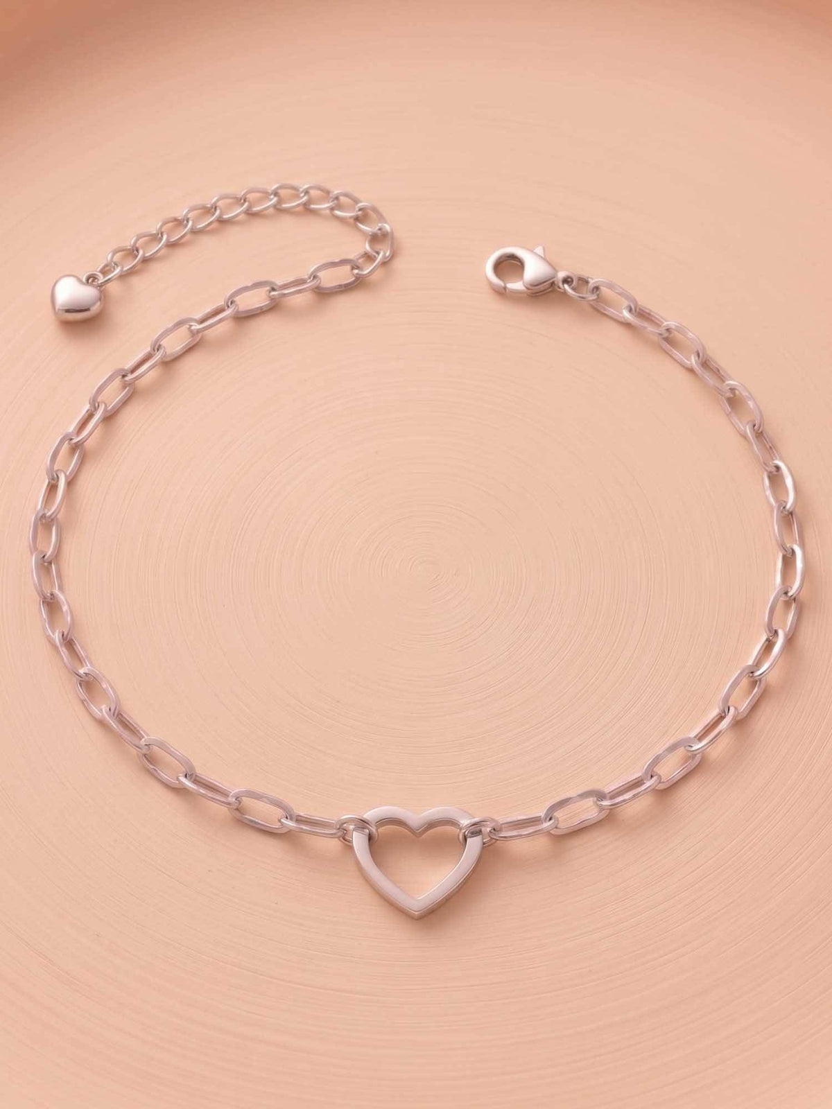 925 SILLER 925 Pure Silver The Amour Open Heart Silver Link Anklet