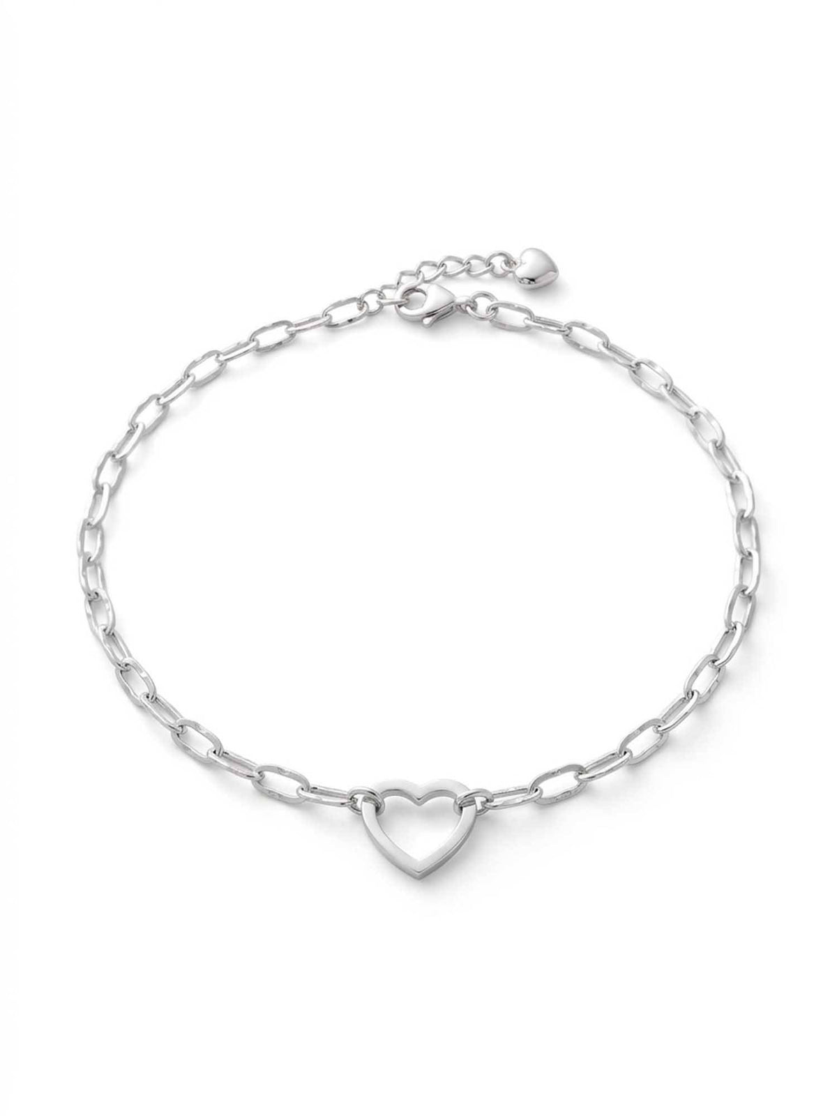 925 SILLER 925 Pure Silver The Amour Open Heart Silver Link Anklet