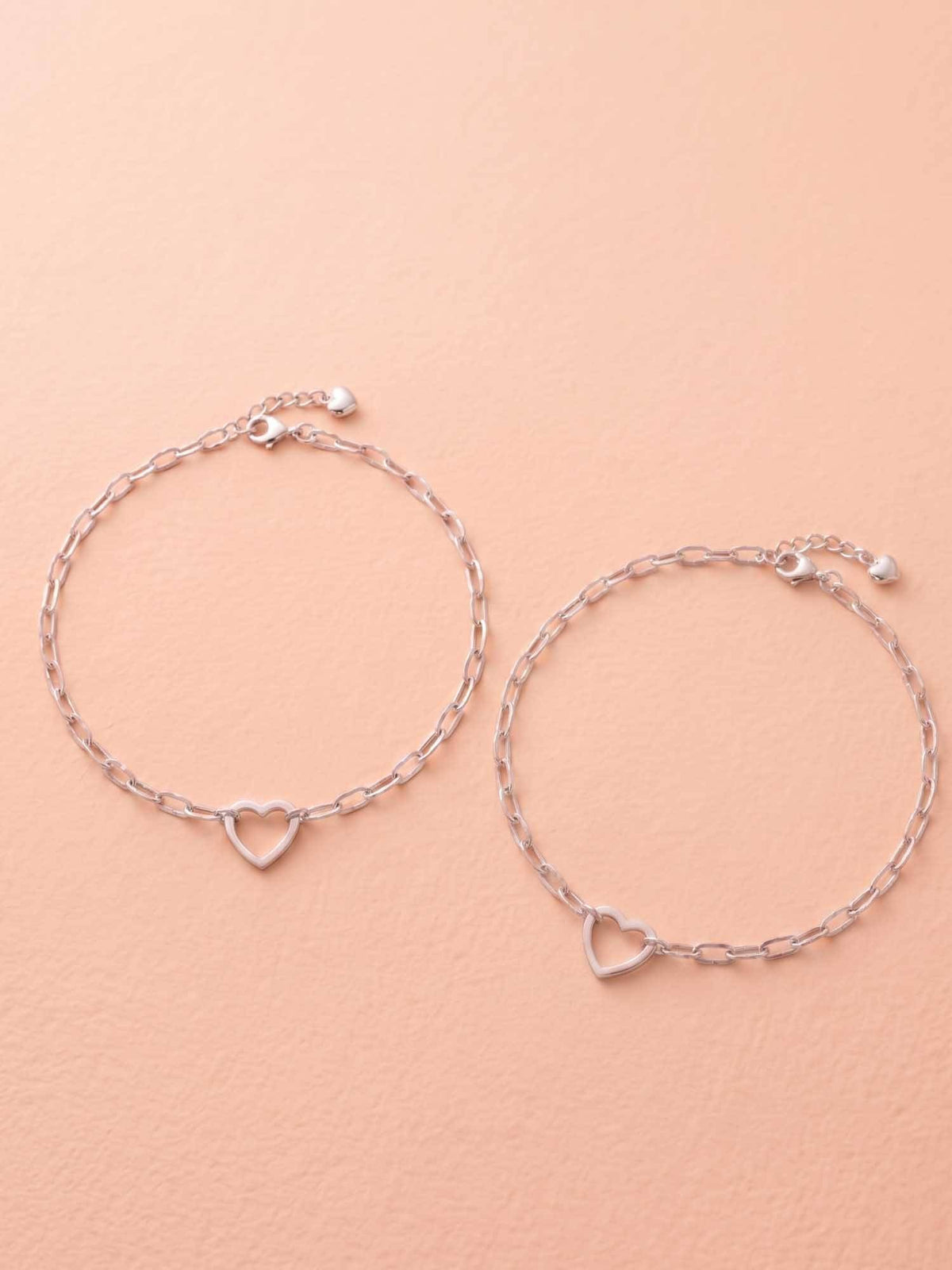 925 SILLER 925 Pure Silver The Amour Open Heart Silver Link Anklet Duo (Pack of 2)