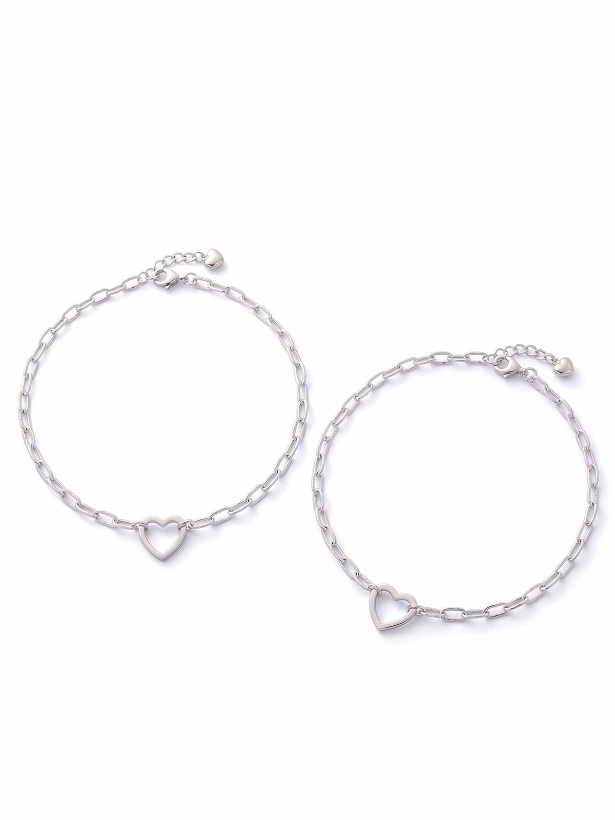 925 SILLER 925 Pure Silver The Amour Open Heart Silver Link Anklet Duo (Pack of 2)