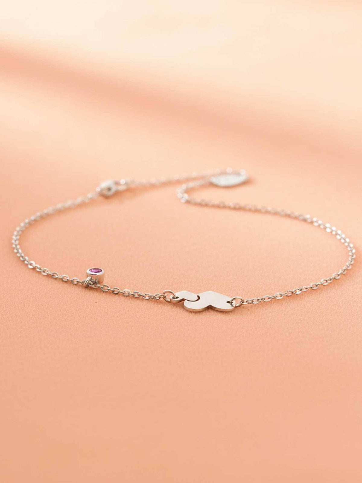 925 SILLER 925 Pure Silver The Amour Bond Double Heart and Amethyst-Hued Silver Anklet