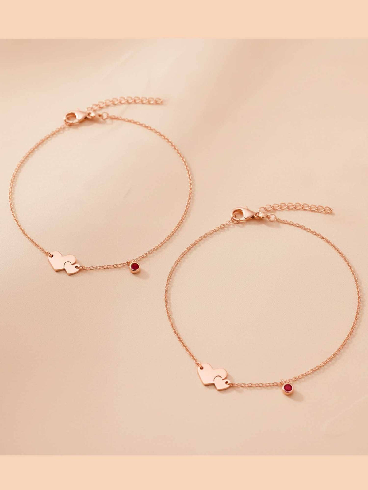 925 SILLER 925 Pure Silver The Soulmate Puzzle Heart Anklet (Pack of 2)