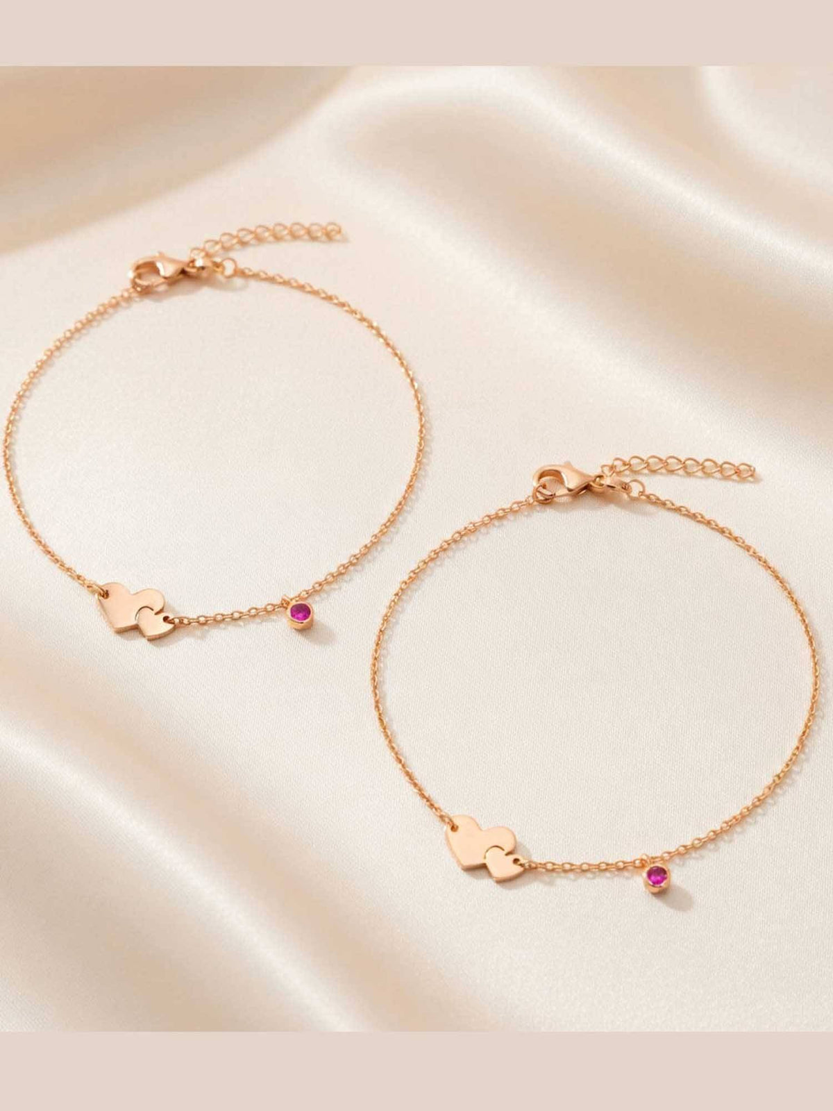 925 SILLER 925 Pure Silver The Soulmate Puzzle Heart Anklet (Pack of 2)
