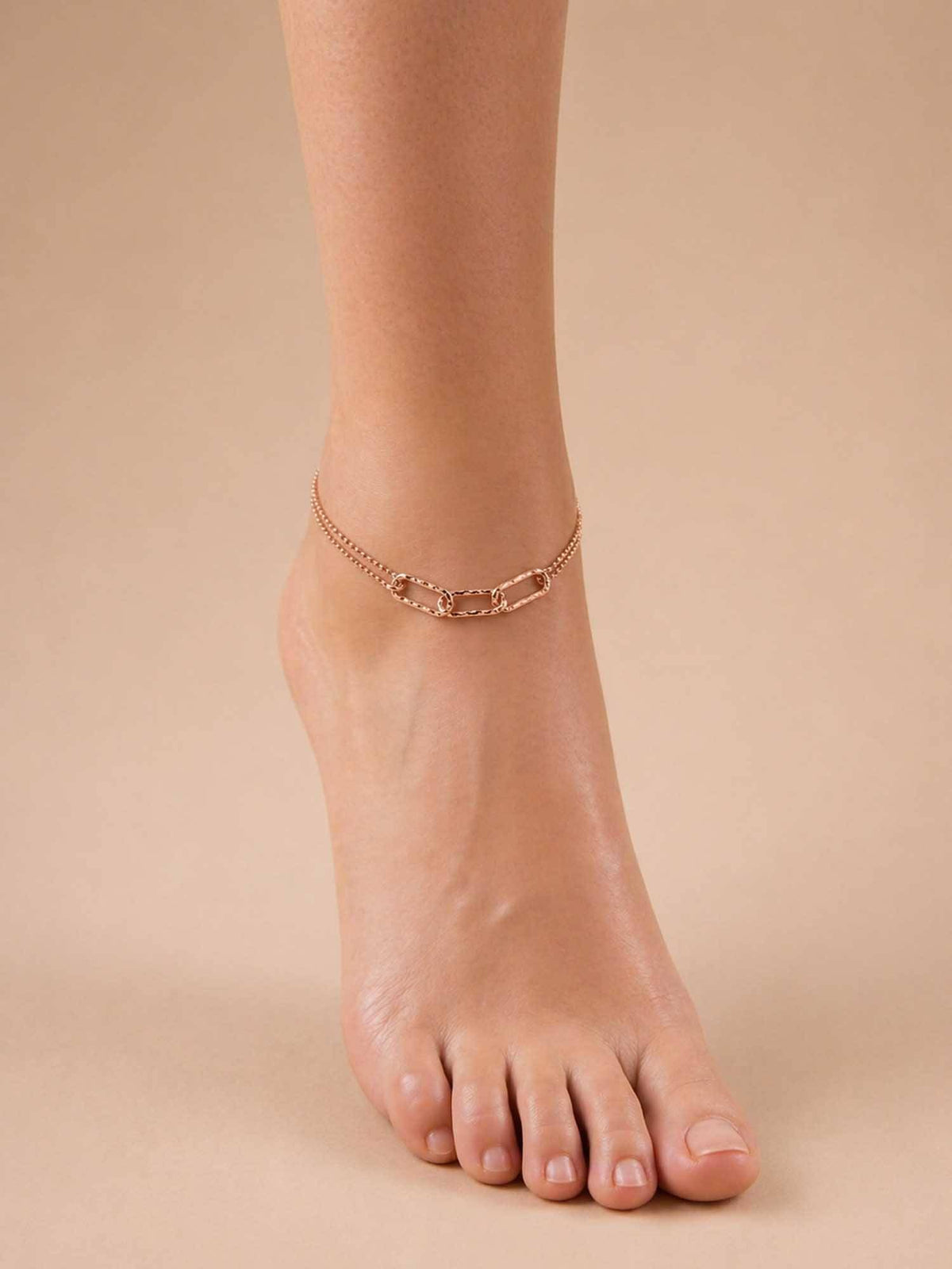 925 SILLER 925 Pure Silver Textured Link and Layered Bead Anklet · One Size