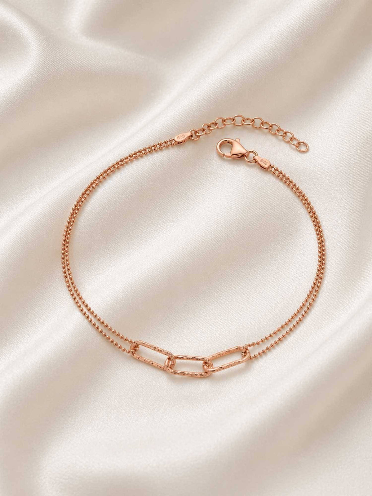 925 SILLER 925 Pure Silver Textured Link and Layered Bead Anklet