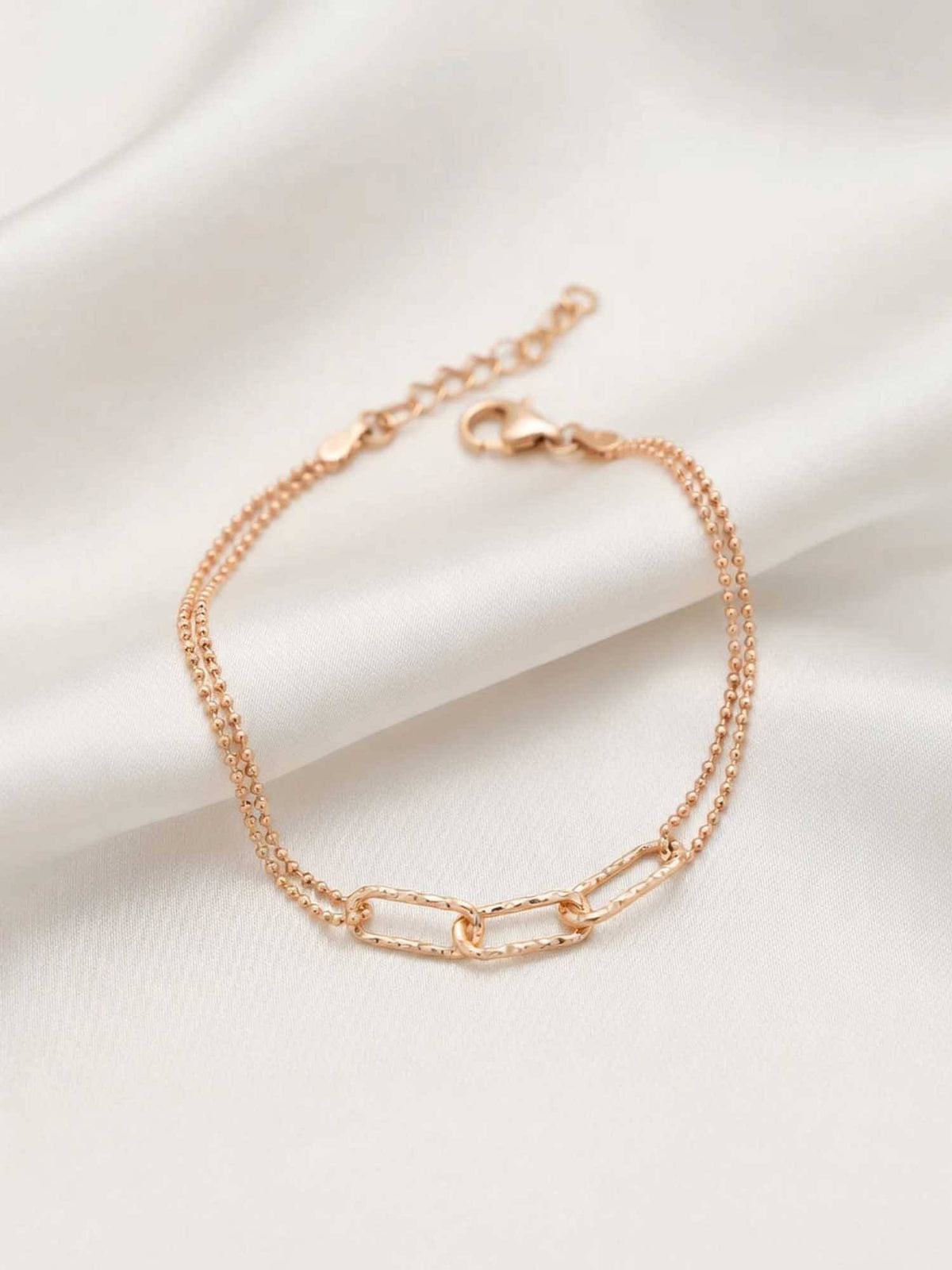 925 SILLER 925 Pure Silver Textured Link and Layered Bead Anklet