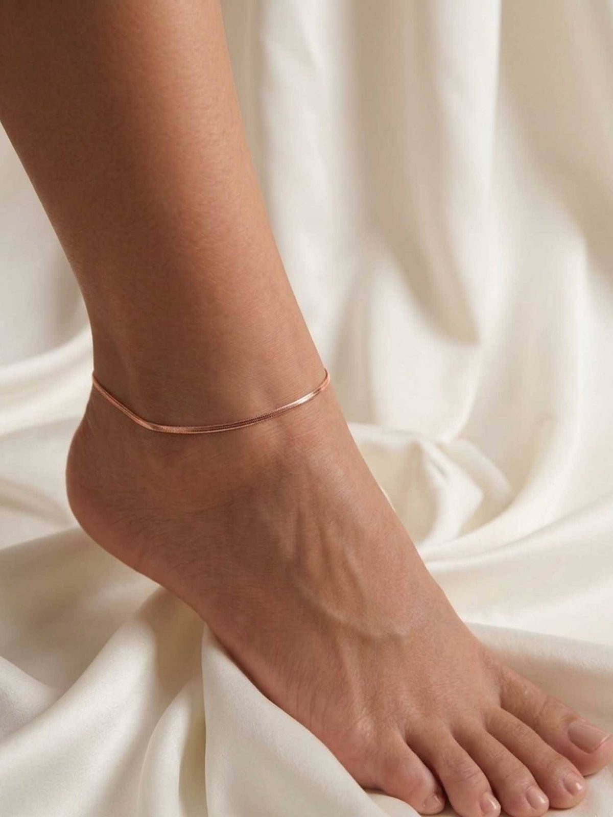 925 SILLER 925 Pure Silver Twin Rose Gold Serpentine Anklet Set (Pack of 2)