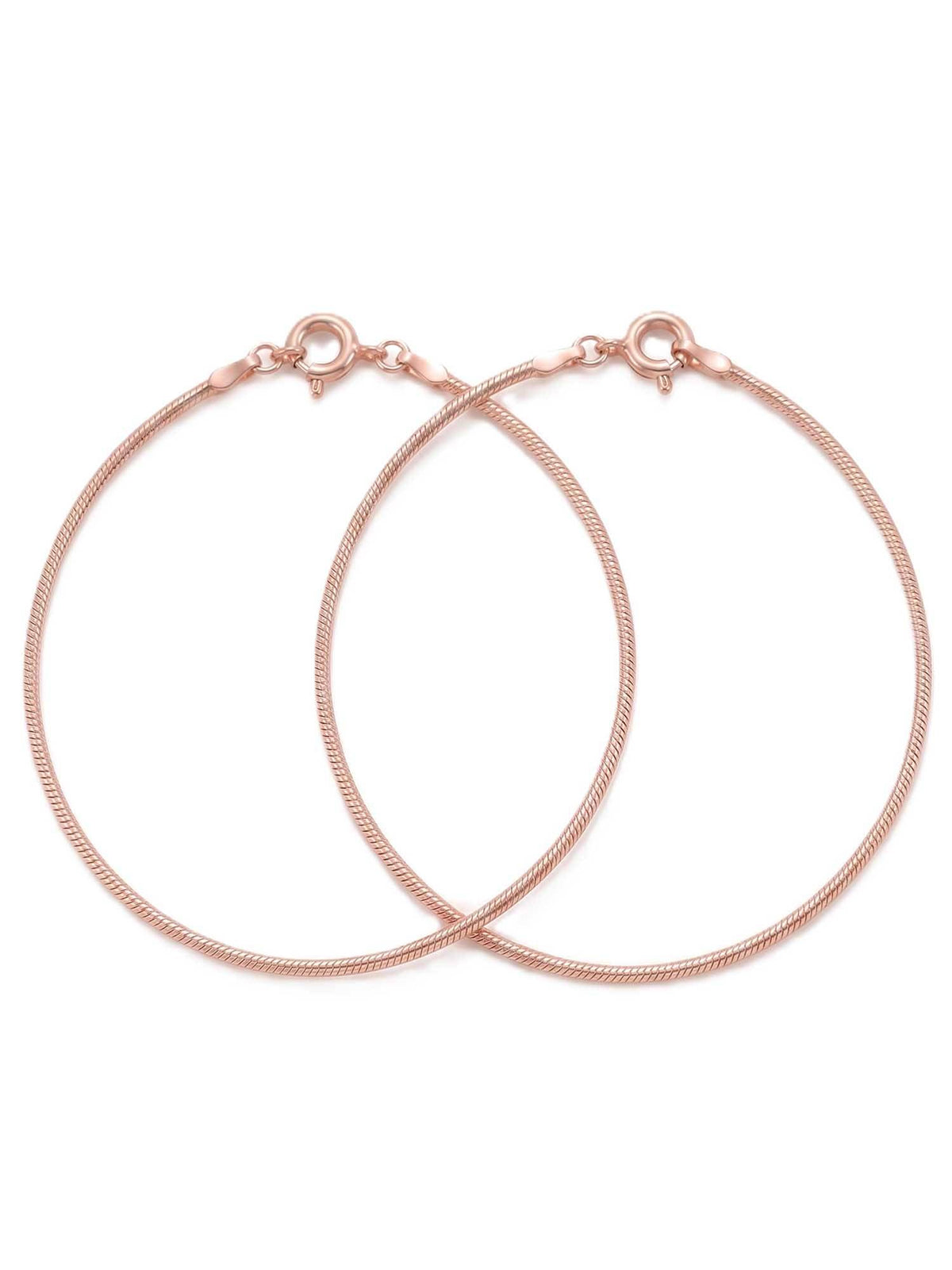 925 SILLER 925 Pure Silver Twin Rose Gold Serpentine Anklet Set (Pack of 2)