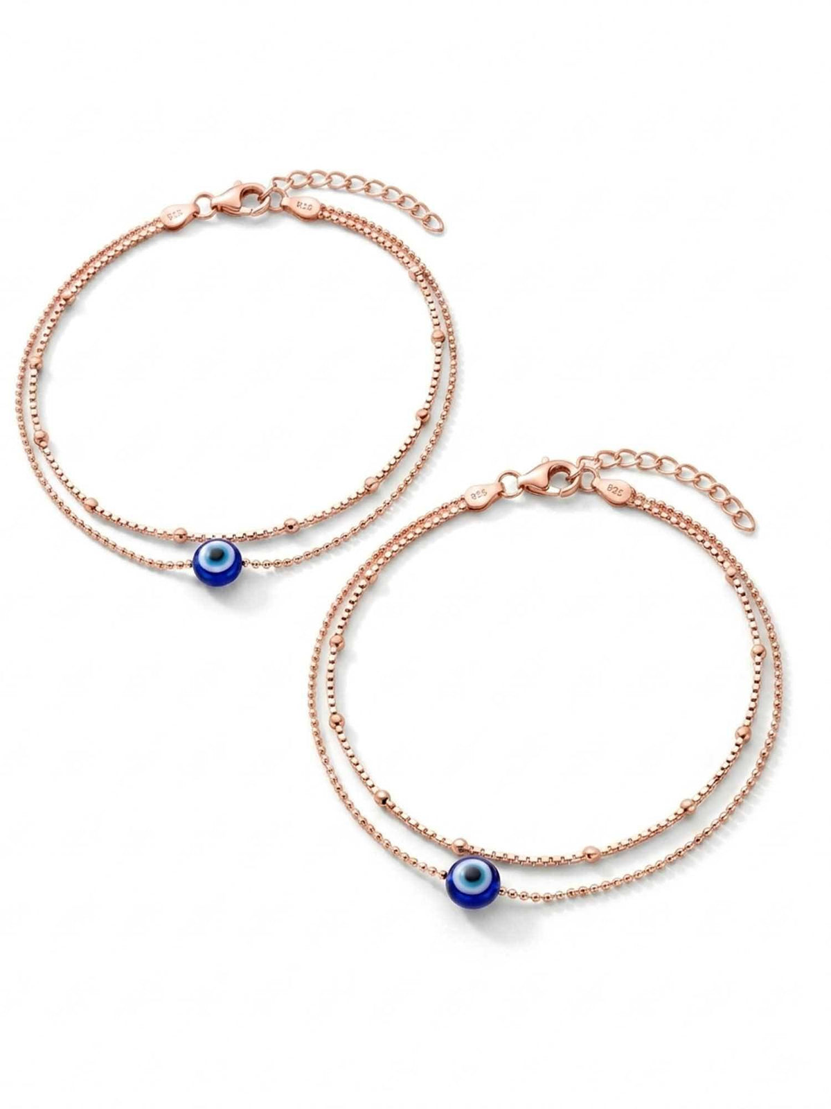 925 SILLER 925 Pure Silver The Barely-There Bead Anklet Pair (Pack of 2)