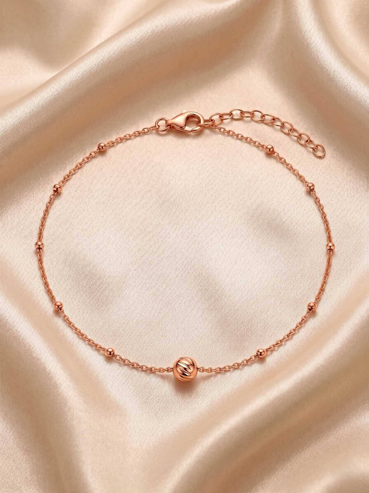925 SILLER 925 Pure Silver The Rose Gold Solstice Bead Anklet