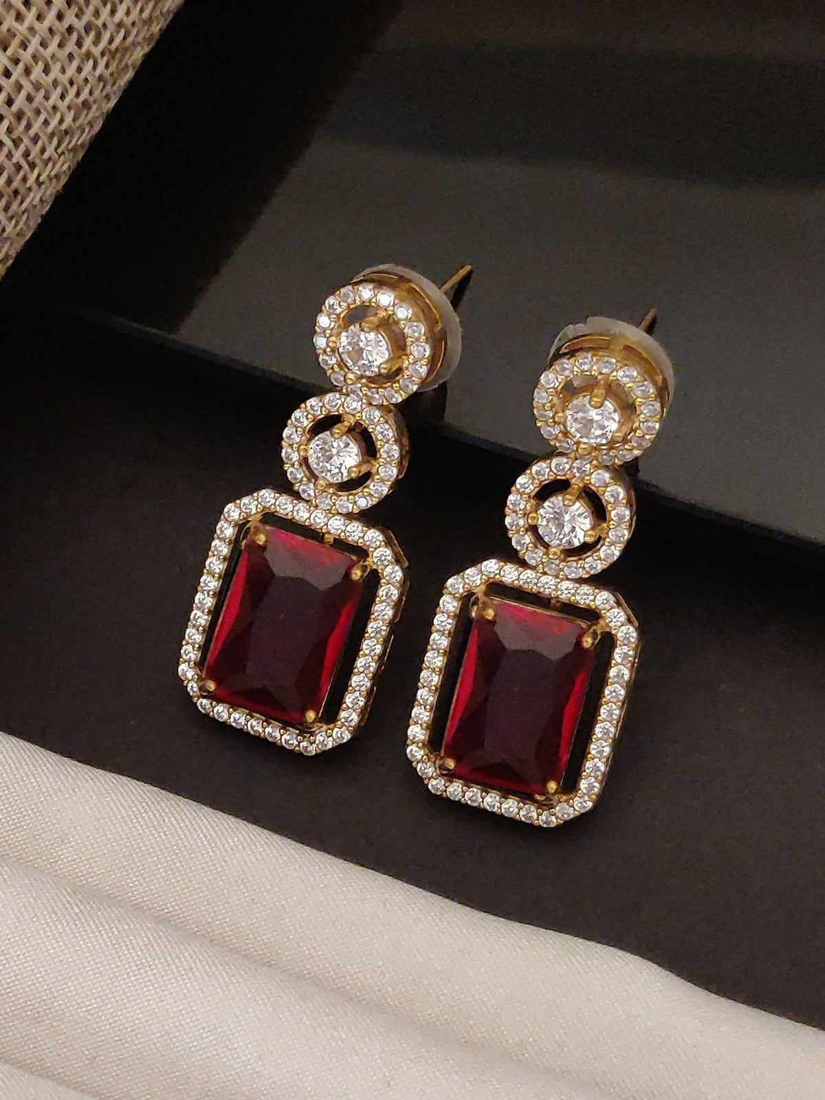 Abdesigns Gold Plated Ruby Red Diamond Earrings For Women