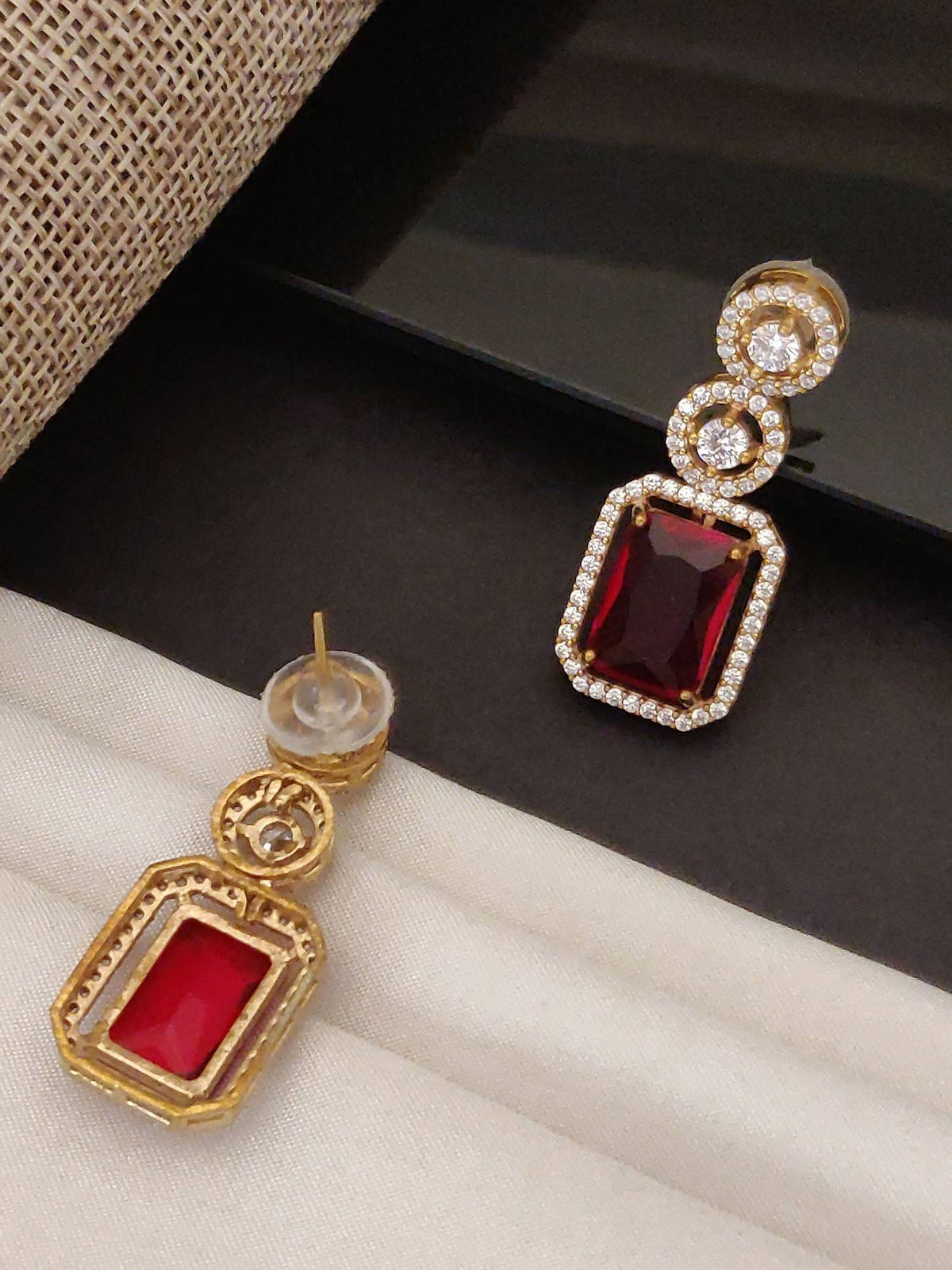 Abdesigns Gold Plated Ruby Red Diamond Earrings For Women