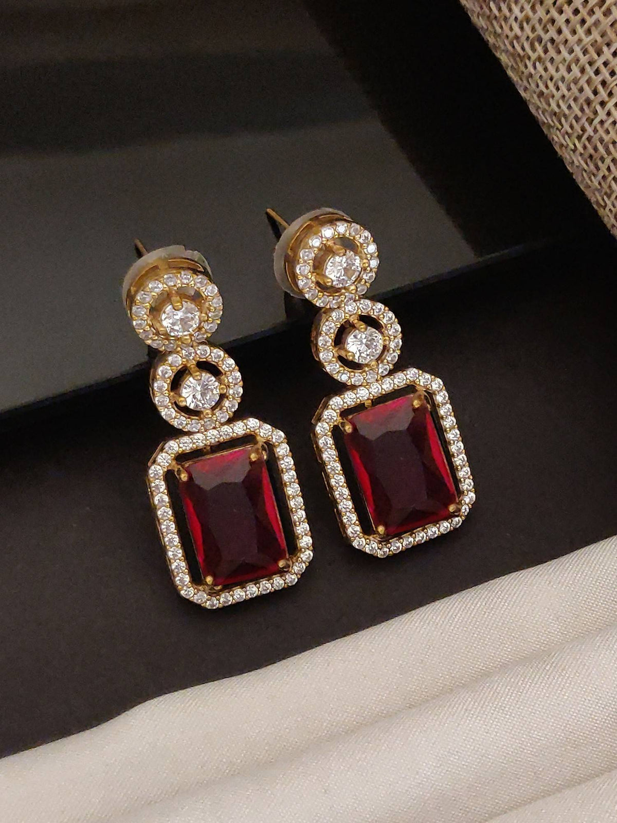Abdesigns Gold Plated Ruby Red Diamond Earrings For Women