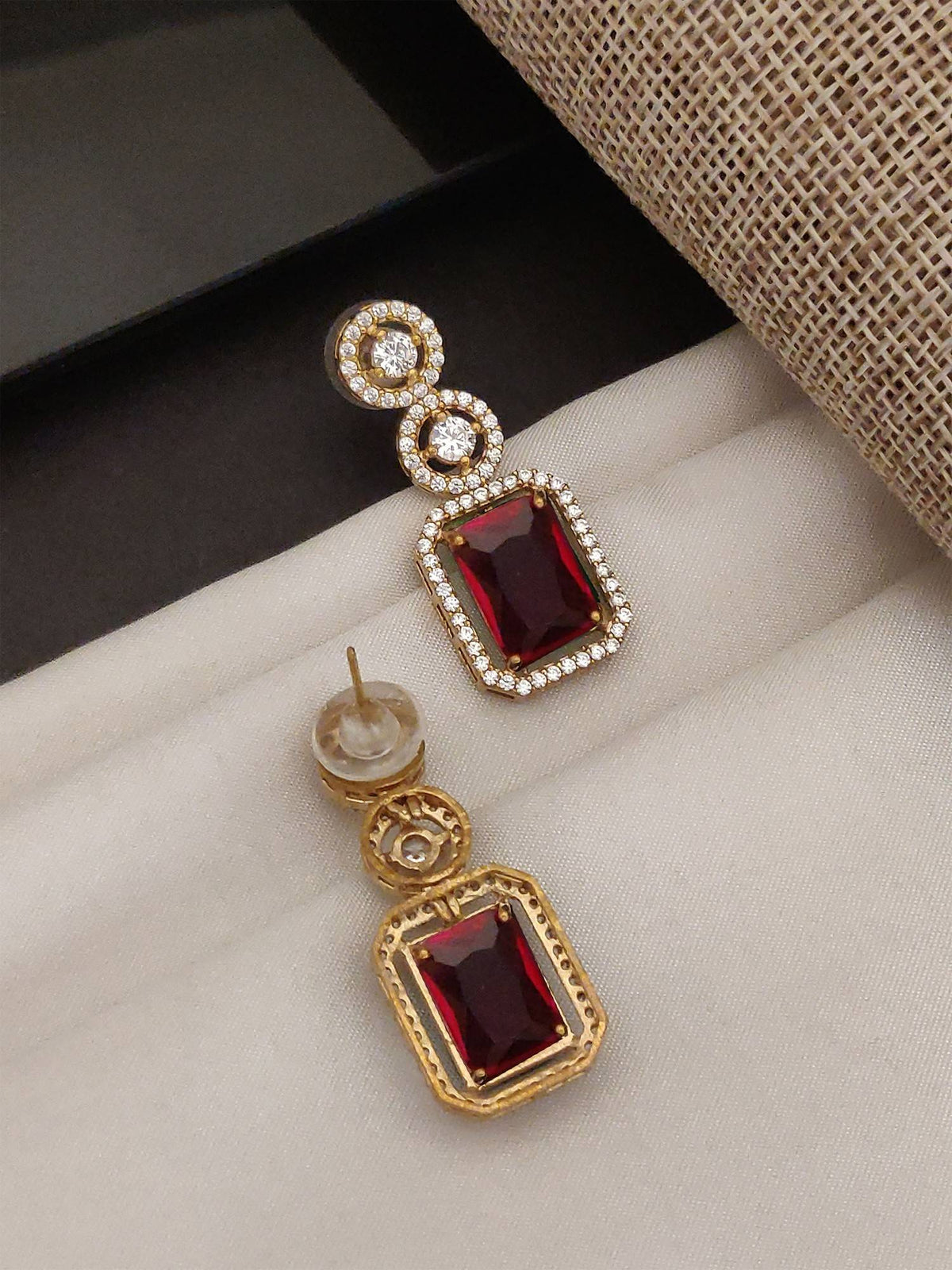 Abdesigns Gold Plated Ruby Red Diamond Earrings For Women
