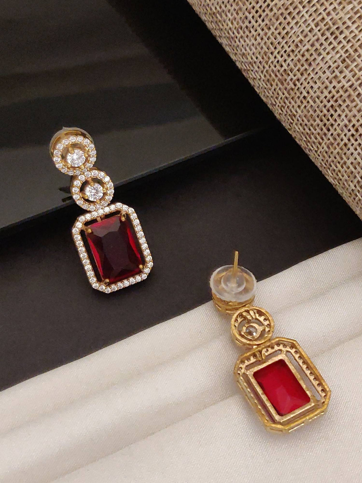 Abdesigns Gold Plated Ruby Red Diamond Earrings For Women