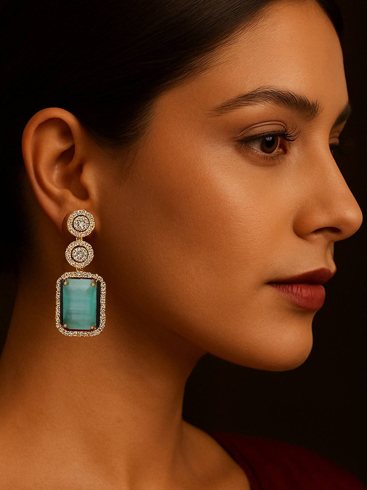 Abdesigns Gold Plated Turquoise Diamond Earrings For Women