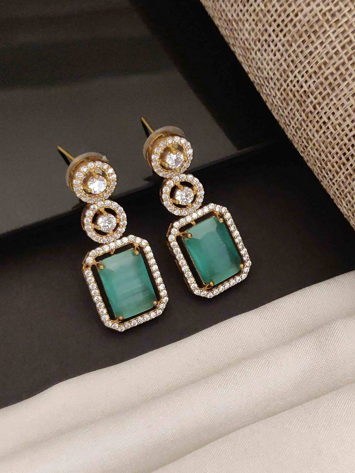 Abdesigns Gold Plated Turquoise Diamond Earrings For Women