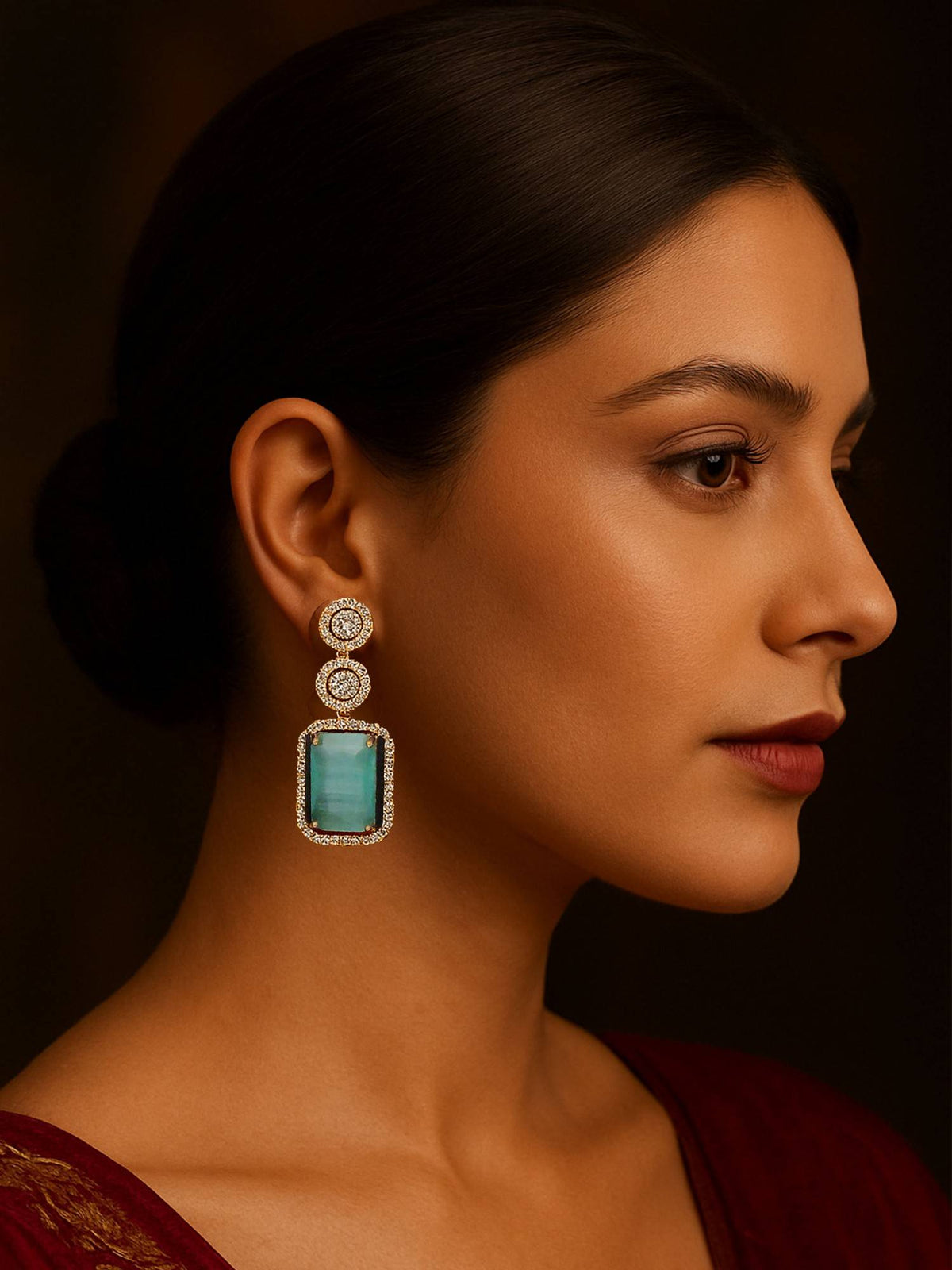 Abdesigns Gold Plated Turquoise Diamond Earrings For Women