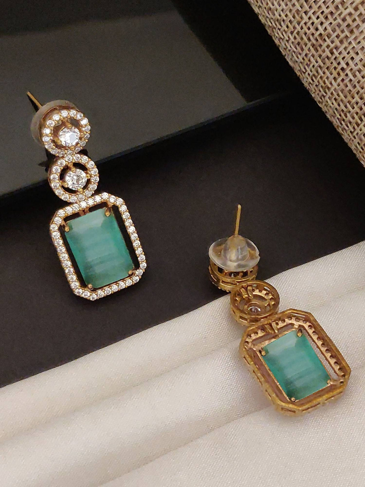 Abdesigns Gold Plated Turquoise Diamond Earrings For Women