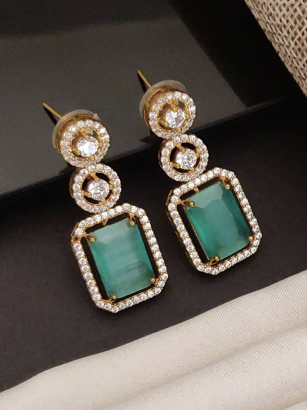 Abdesigns Gold Plated Turquoise Diamond Earrings For Women