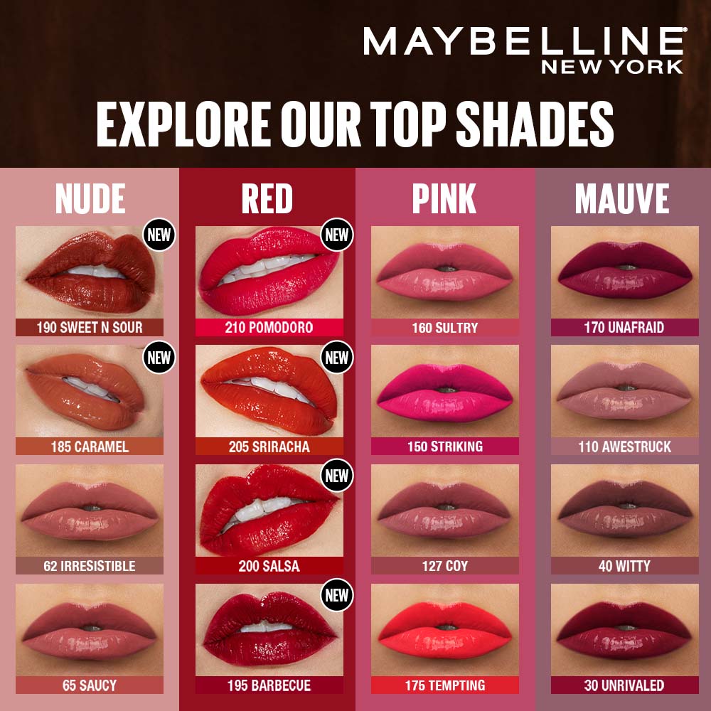 Maybelline New York Super Stay Vinyl Ink Liquid Lipstick, Instant Shine Lasts Up To 16H - Pomodoro Sauce (4.2g)