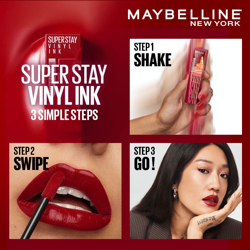 Maybelline New York Super Stay Vinyl Ink Liquid Lipstick, Instant Shine Lasts Up To 16H - Pomodoro Sauce (4.2g)