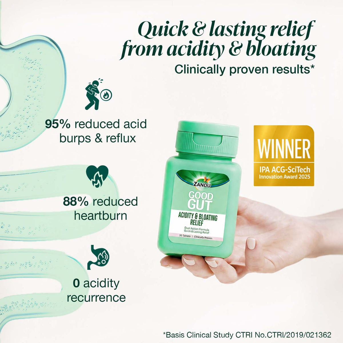 Zandu-O Fast Relief from Acidity & Bloating + Gut Care 30 days